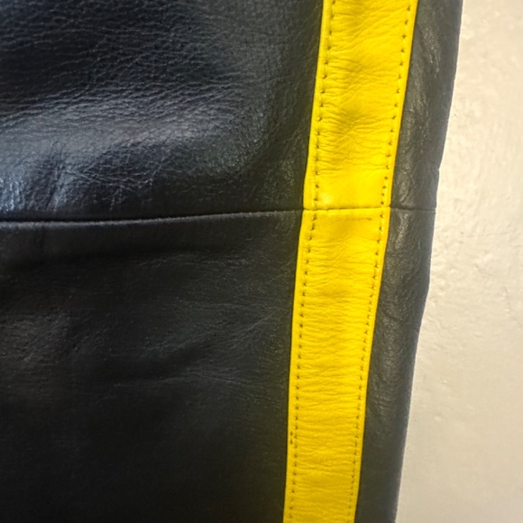 Daddy's Closet Leather Pants Yellow Stripe 30" waist Small 33" inseam unhemmed - Picture 3 of 7